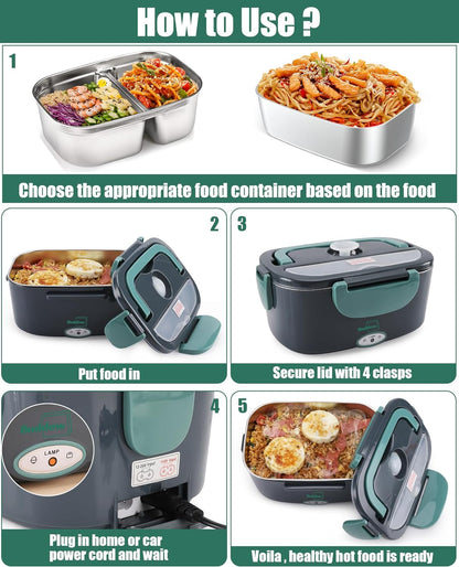 COMFORTING PLACE™ Electric Lunch Box Food Warmer Portable Food Heater for Car Or Home