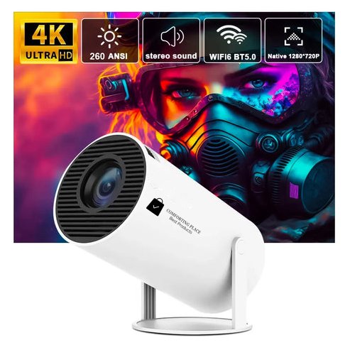 COMFORTING PLACE™ Mag cubic Projector 4K Android 11 HY300 Dual Wifi6 260ANSI All winner H713 BT5.0 1080P